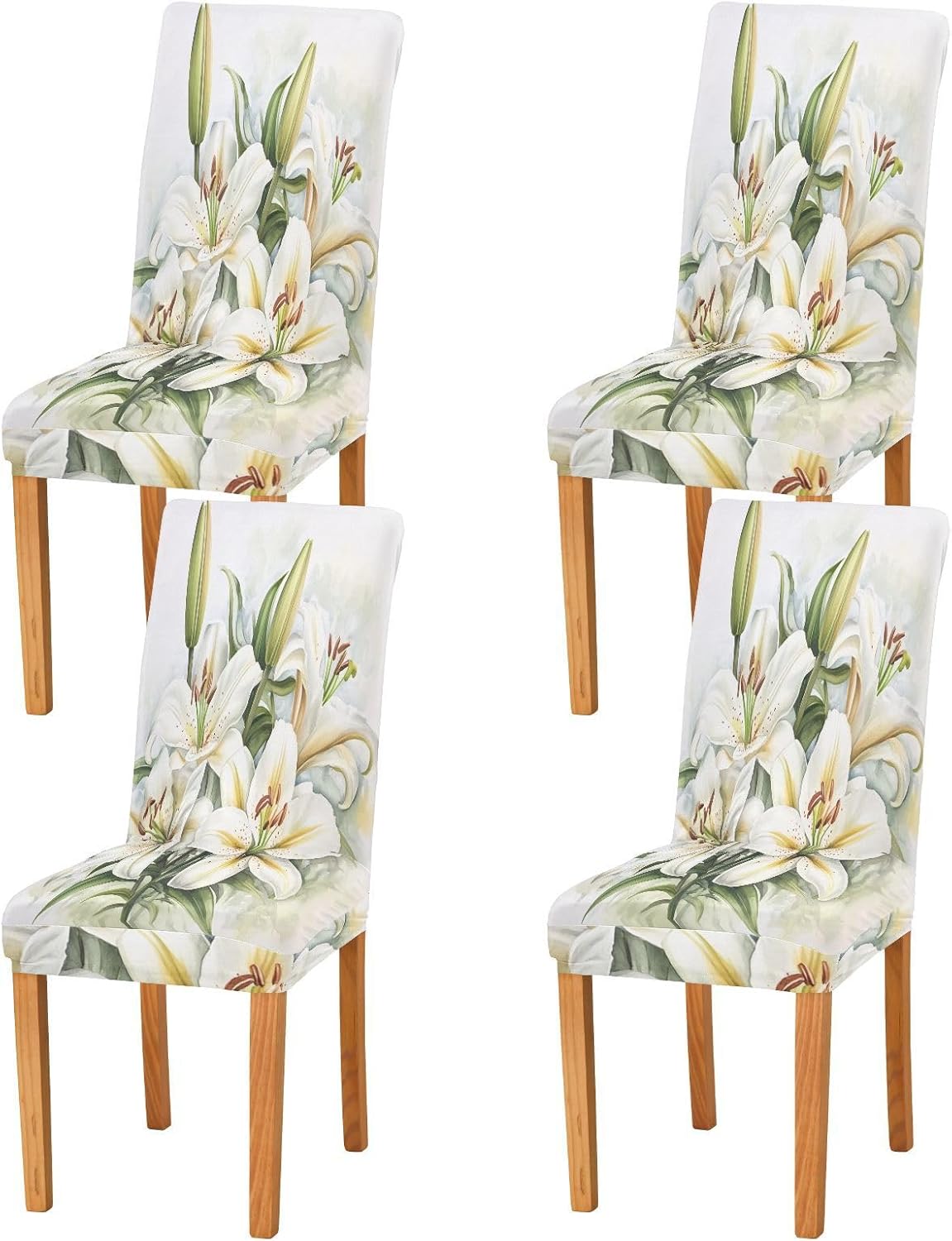 ALAZA Chair Covers for Dining Room, Watercolor A Graceful Collection of White Lily Stretch Chair Cover Sets Chair Protector Removable Washable for Ktichen Restaurant Hotel