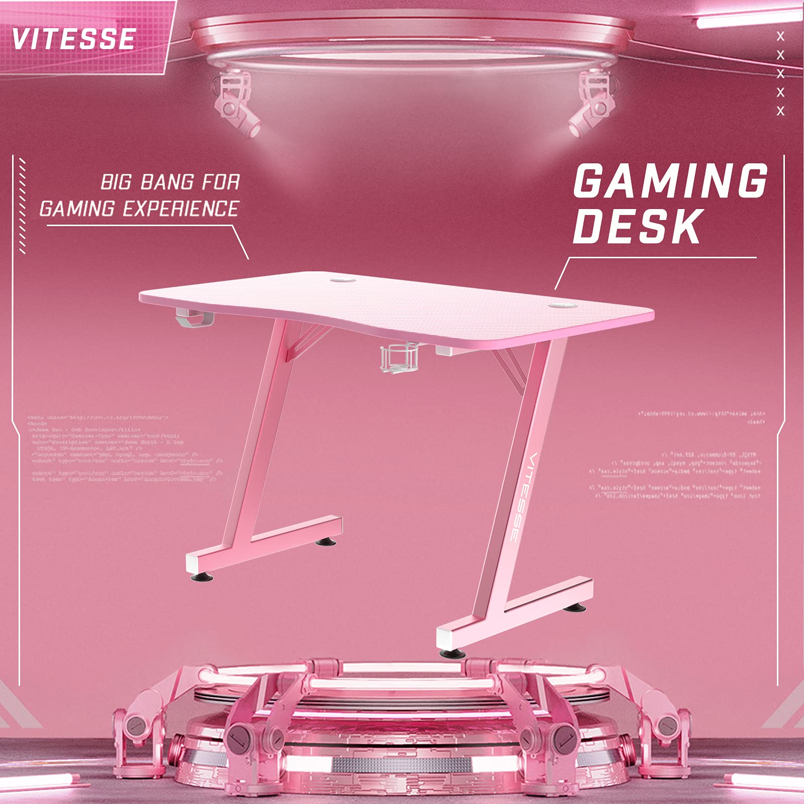 PUKAMI Pink Gaming Desk 40 Inch Kawaii Computer Desk Cute Gaming Table