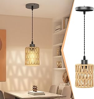 14 Coastal Kitchen Ideas for Breezy Light Relaxed Style 151 Sytmhoe Farmhouse Hemp Rope Pendant Light - Rustic Hand-Woven Rattan Boh...