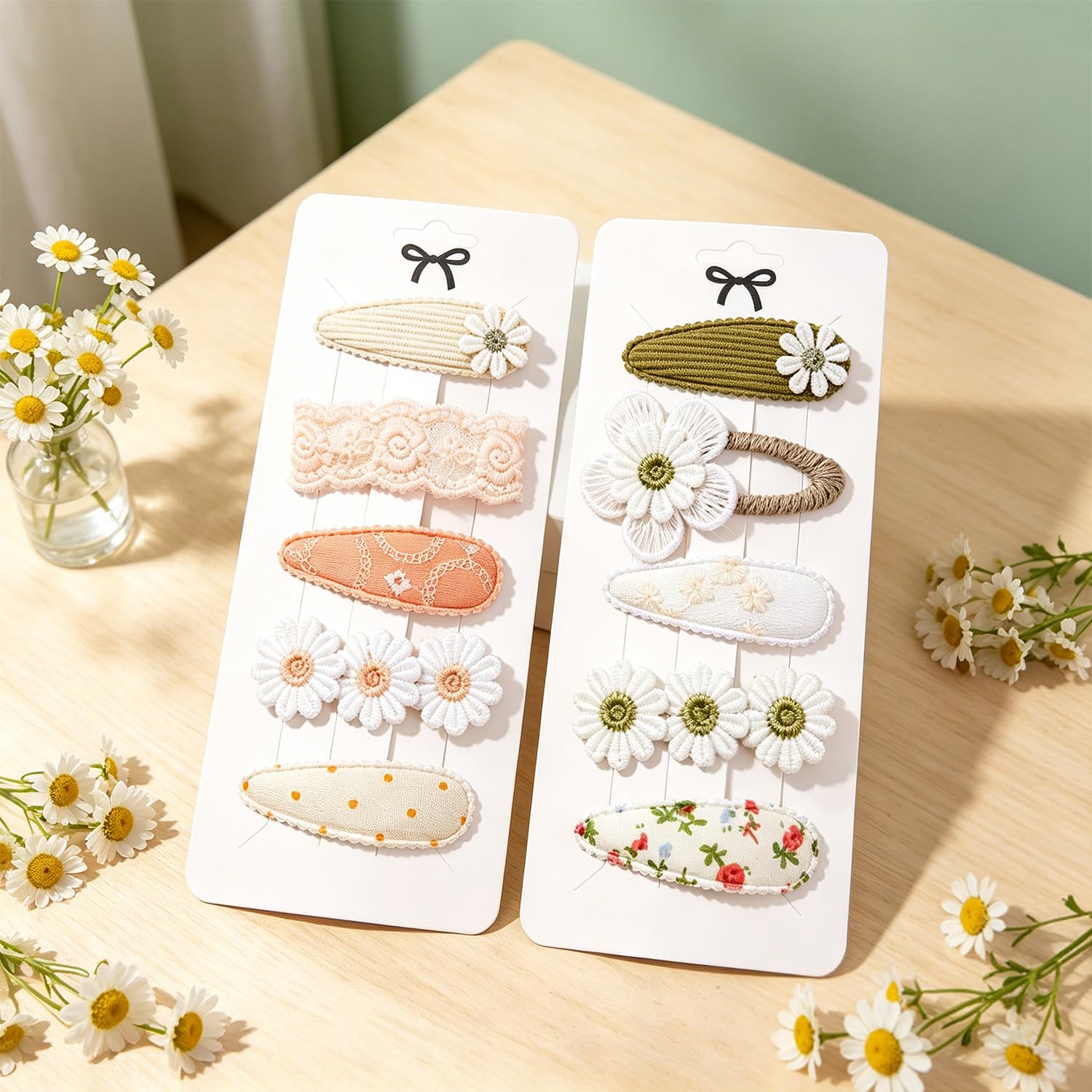 10 PCS Baby Hair Clips for Girls Toddler - Cute Snap Hair Clips with Embroidery Daisy Flower, Soft Handmade Hair Accessories Barrettes, Ideal Gifts for Baby Girl, Infant & School Age Children