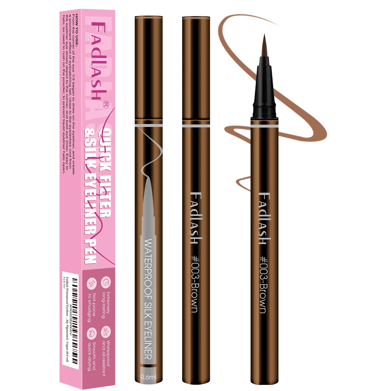 FADLASH Waterproof Eyeliner Liquid Brown Ink Matte Eye Liner Smooth Dry Quickly Eye Pen Smudge-Proof Long-Lasting Natural Look