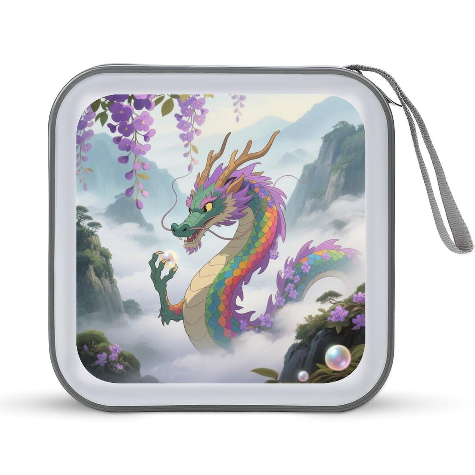 VstaDank Rainbow Scaled Eastern Dragon CD Case Portable Zipper CD Case 40 Capacity Hard Plastic DVD Cases Holder Large Storage Disc Wallet Bag for Car Home Travel DVD Collection Bag