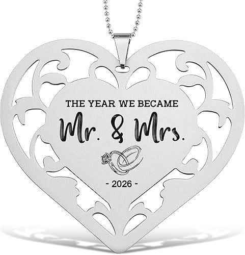 FTONENI The Year We Became Mr. & Mrs. Ornament 2026 - Stainless Steel Heart Keep