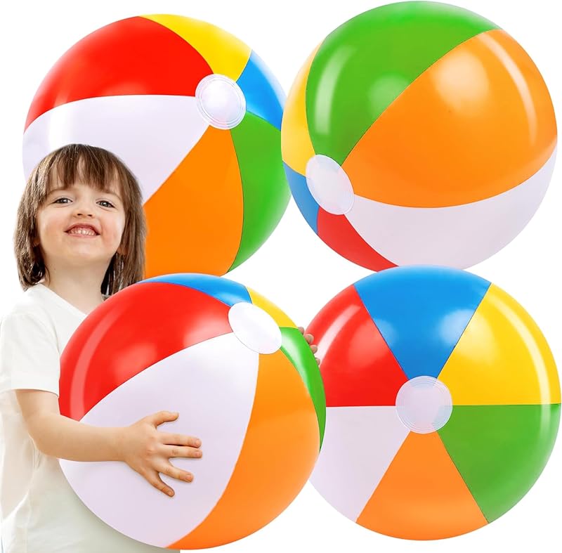 JOYIN Paquete de 4 pelotas de playa de 20.0 in – Pelota de playa grande de arcoíris, juguetes inflables para pileta para suministros de fiesta, decoraciones, adultos, niños, cumpleaños, Luau, verano, playa, juegos acuáticos, regalos de fiesta de pelota de playa