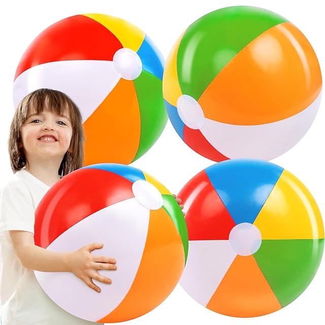 JOYIN 4 sztuki Dia 50 cm/20 cali nadmuchiwana piłka wodna, duże tęczowe piłki plażowe, piłka wodna dla dzieci i dorosłych na letnią imprezę basenową, zabawka na plaży, upominki na przyjęcie