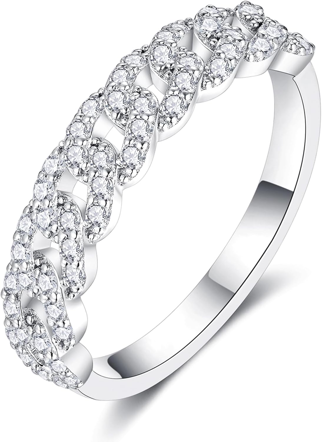 IMOLOVE Moissanite Wedding Bands for Women, Fashion Simple 0.5 Carat Stackable Chain Ring Trendy Everyday Silver Eternity Band Rings for Women with 18K White Gold Plated Size 5-11