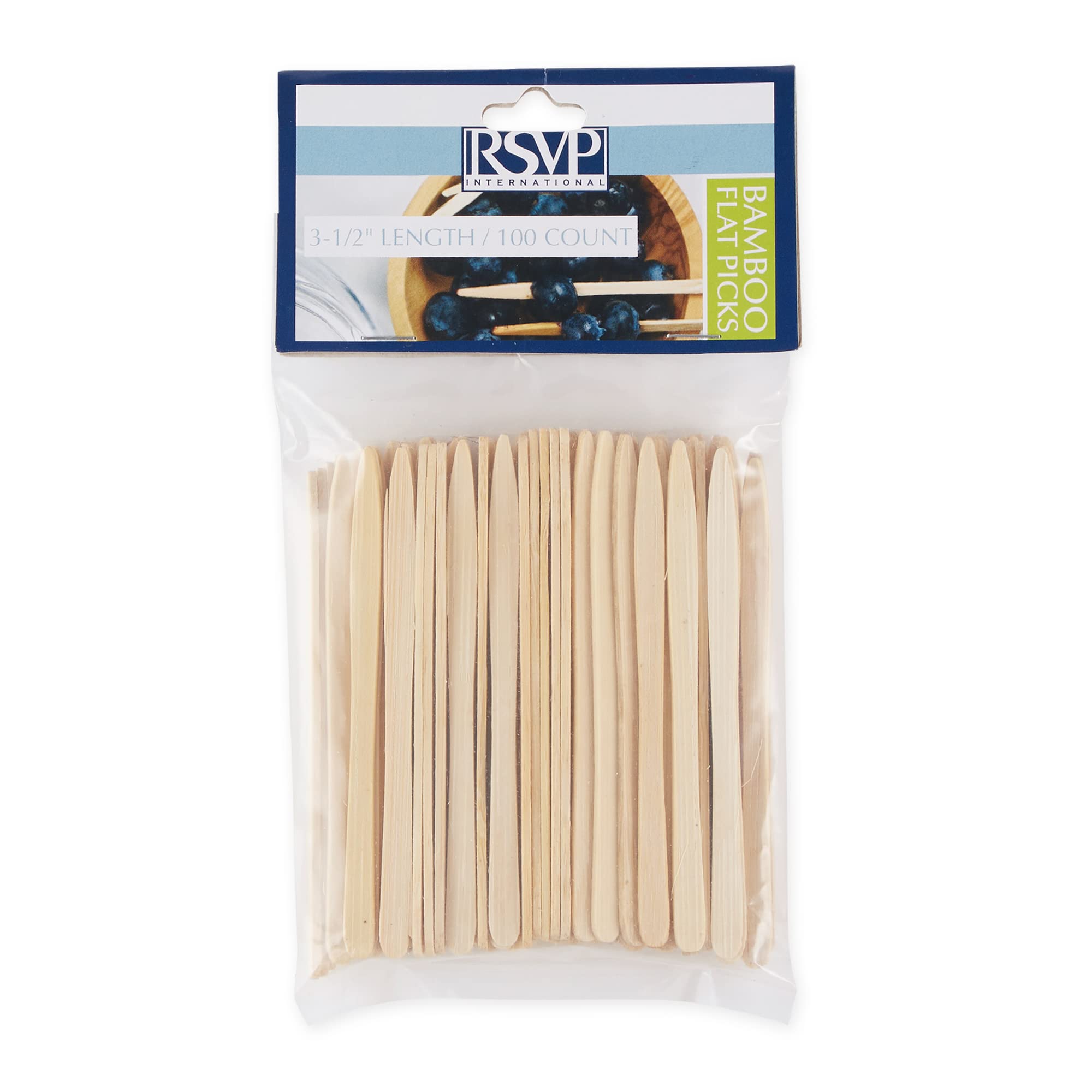 RSVP International Compostable Bamboo Serving & Cocktail Picks, Flat, 100-Count, 3-1/2-inch