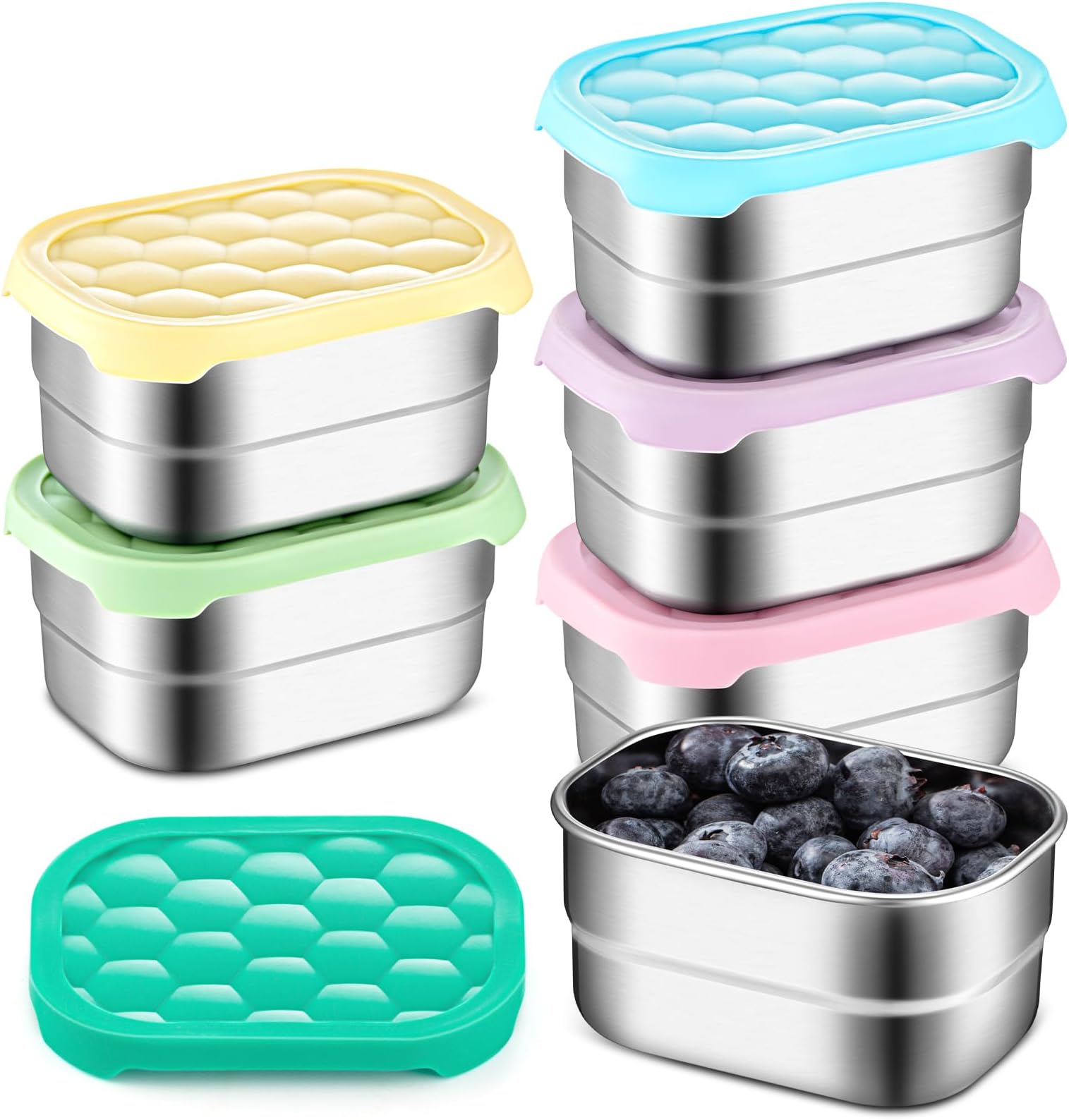 Maxcheck6 Pcs Stainless Steel Snack Containers Food Storage Container with Silicone Lid Easy Open Stainless Steel Lunch Box Leak Proof Metal Bento Containers (Pastel Color, 8oz)
