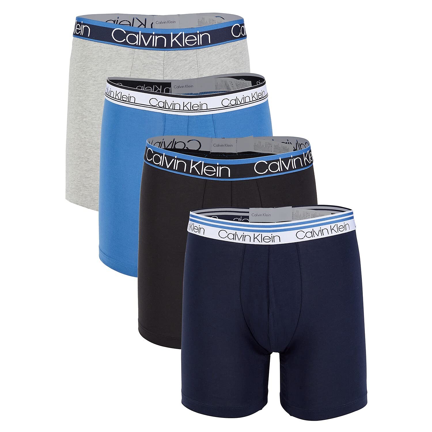 Calvin Klein Men s Variety Waistband Cotton Stretch Boxer Briefs 4 Pack Black NP2428-901 Grey O B Medium
