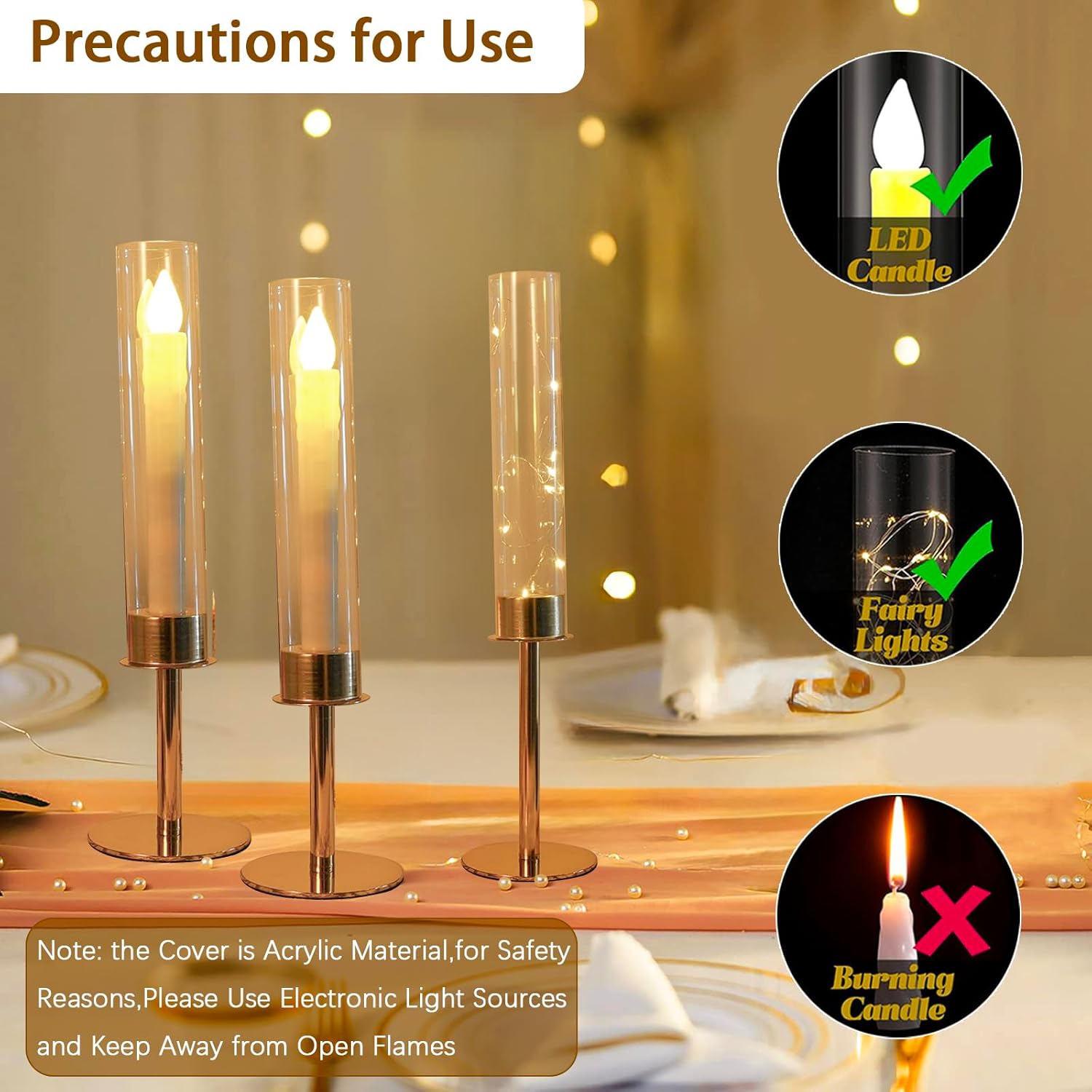 24PCS Candle Sticks Holder Decor for Party Centerpiece,Gold Candelabra Centerpieces with Acrylic lampshade for Tables Wedding Valentines Day Fit 0.78" LED Candle candelabros para centros de mesa