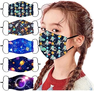 BB67 5Pcs Children's Adjustable Printed Breathable Reusable Cycling Coverings Face Bandanas Outdoor Earloop