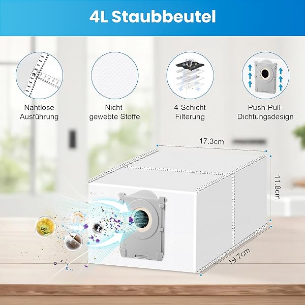 24 Stück Zubehör für Ecovacs Deebot T50 Pro Omni Gen2 / T50 PRO Omni / T50 Omni Saugroboter, Ersatzteile mit 1 Hauptbürste, 6 Wischtücher, 6 Staubbeutel, 4 Filter, 6 Seitenbürsten, 1 Reinigungsbürste - 4