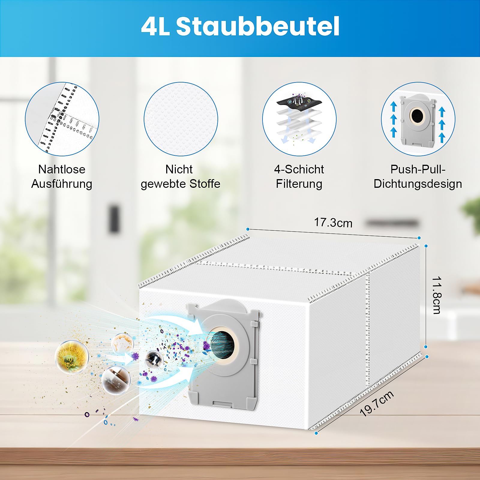 24 Stück Zubehör für Ecovacs Deebot T50 Pro Omni Gen2 / T50 PRO Omni / T50 Omni Saugroboter, Ersatzteile mit 1 Hauptbürste, 6 Wischtücher, 6 Staubbeutel, 4 Filter, 6 Seitenbürsten, 1 Reinigungsbürste - 5