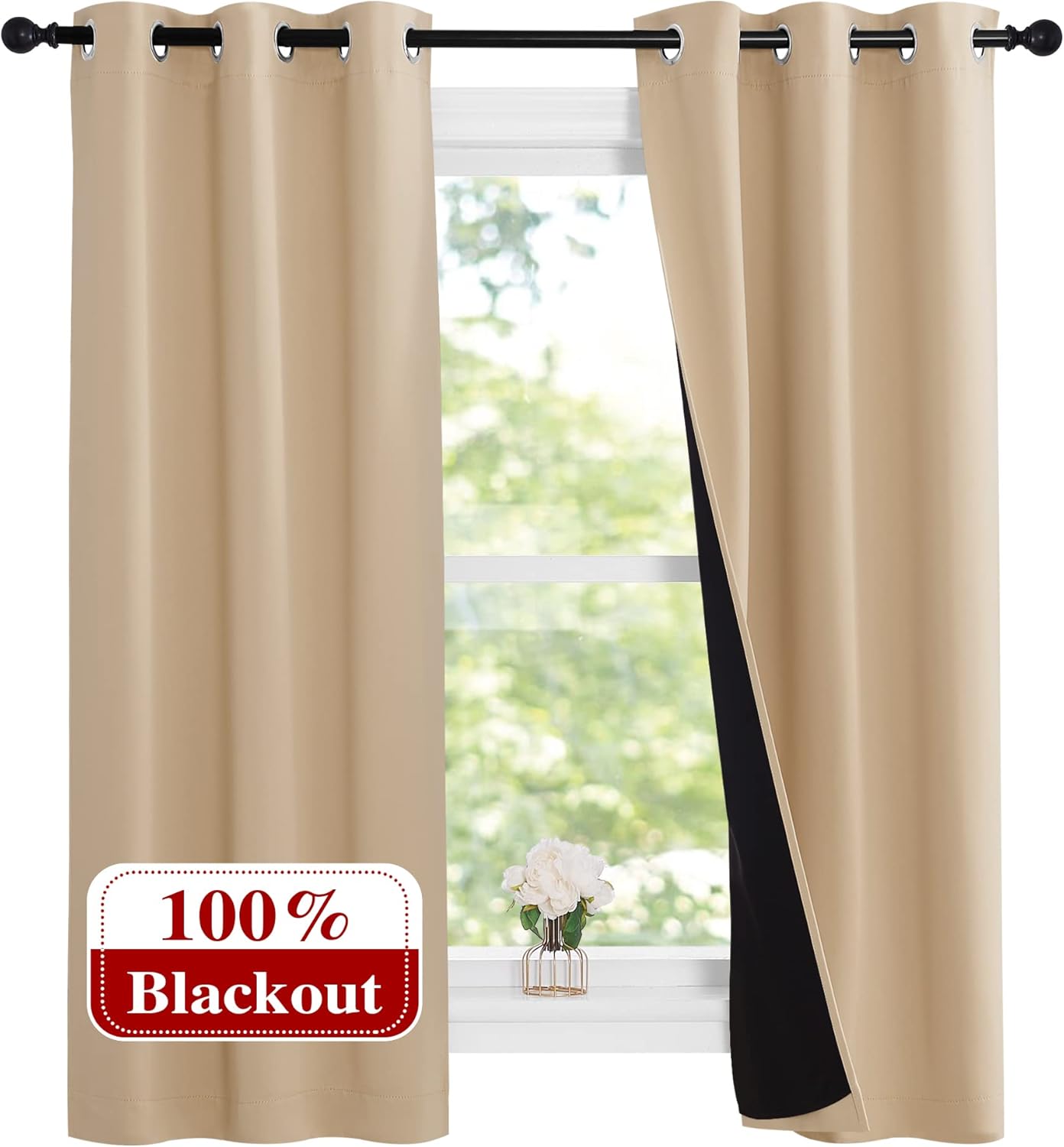 NICETOWN Blackout Curtain Panels 2pc 37x63 Beige