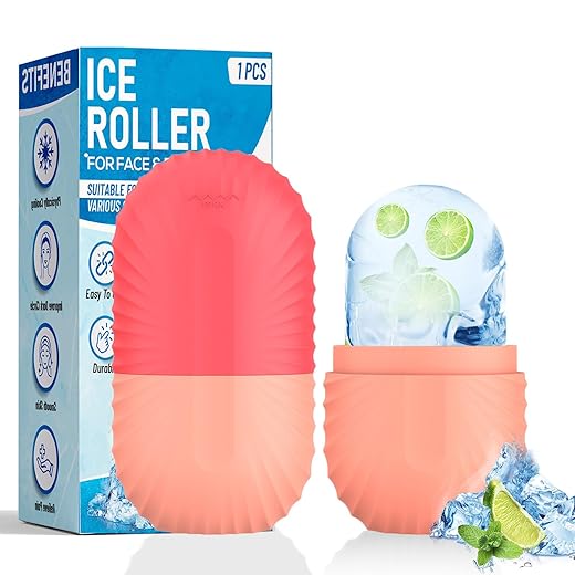 Ice Roller for Face and Eye, Silicone Ice Facial Roller Ice Holder, Face Ice Mold Skin Care, Face Icers Reusable Ice Cube Roller for Shrink Pores Anti Wrinkle Reduce Puffiness, Pink
