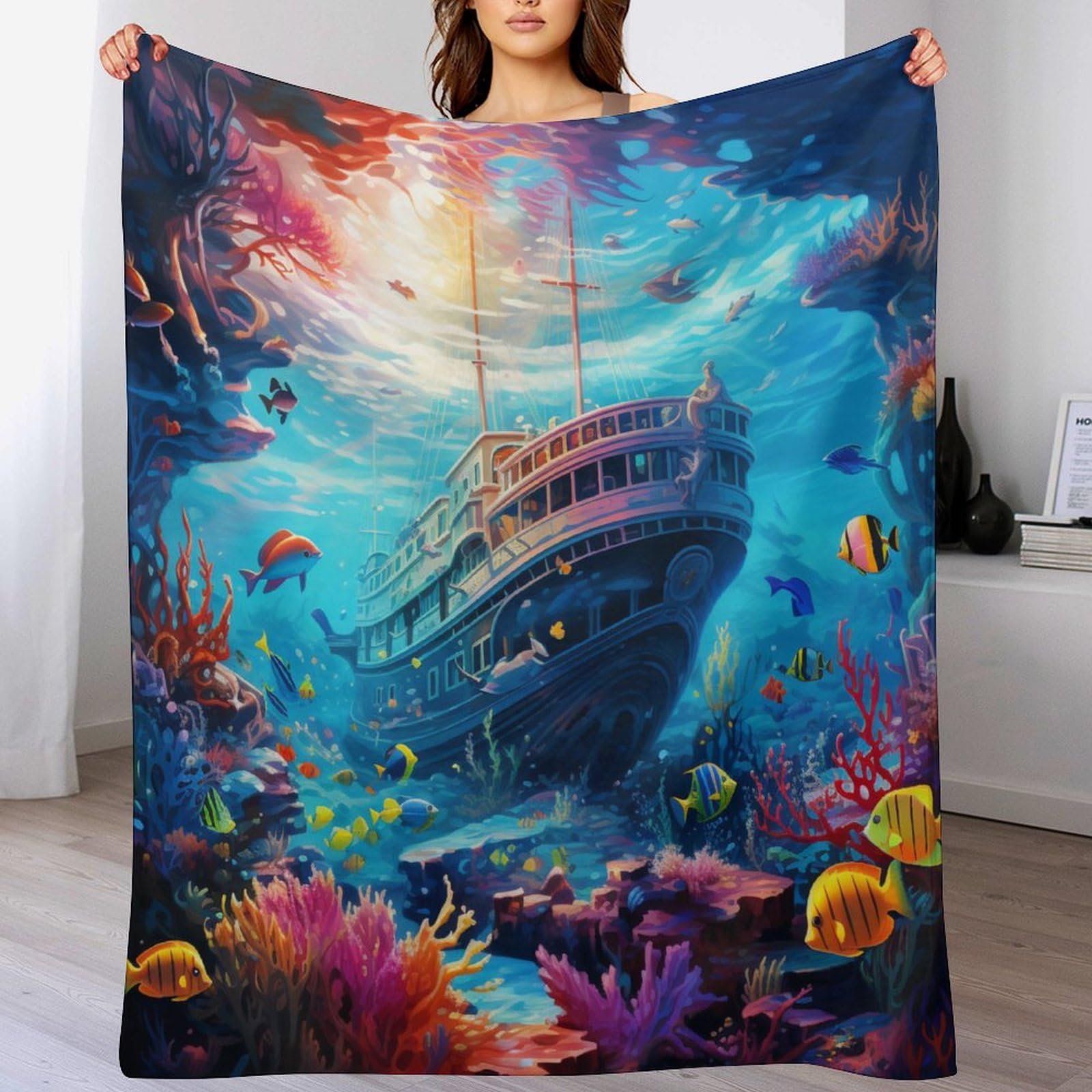Couverture confortable douce style marin grand format pour décoration de chambre