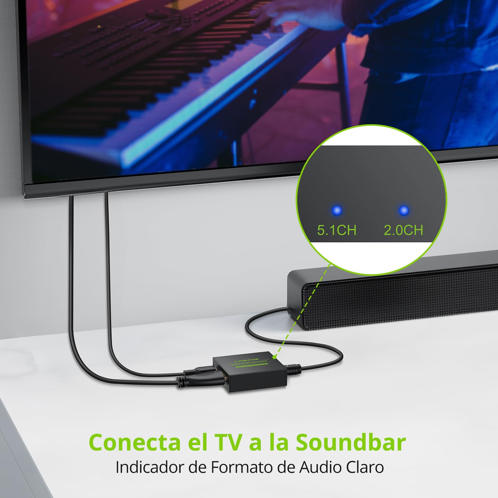 LiNKFOR Extractor de Audio HDMI eARC ARC,192Khz Convertidor HDMI a Óptico Toslink Compatible con PCM 2.0,Dolby 5.1 y DTS 5.1 para Sondbar y TV con Interfaz eARC ARC
