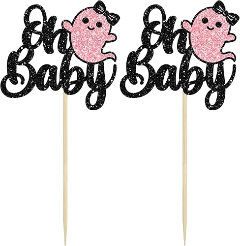 Miniatura 3 de 24 adornos para cupcakes Ghost Oh Baby con purpurina negra para Halloween, baby shower, decoración de cupcakes de Halloween para baby shower,