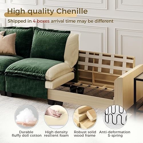 Miniatura 7 de KKL Sofá modular grande en forma de V, sofá de nube de 7 plazas con otomana, sofás seccionales de felpilla para sala de estar, apartamento, verde