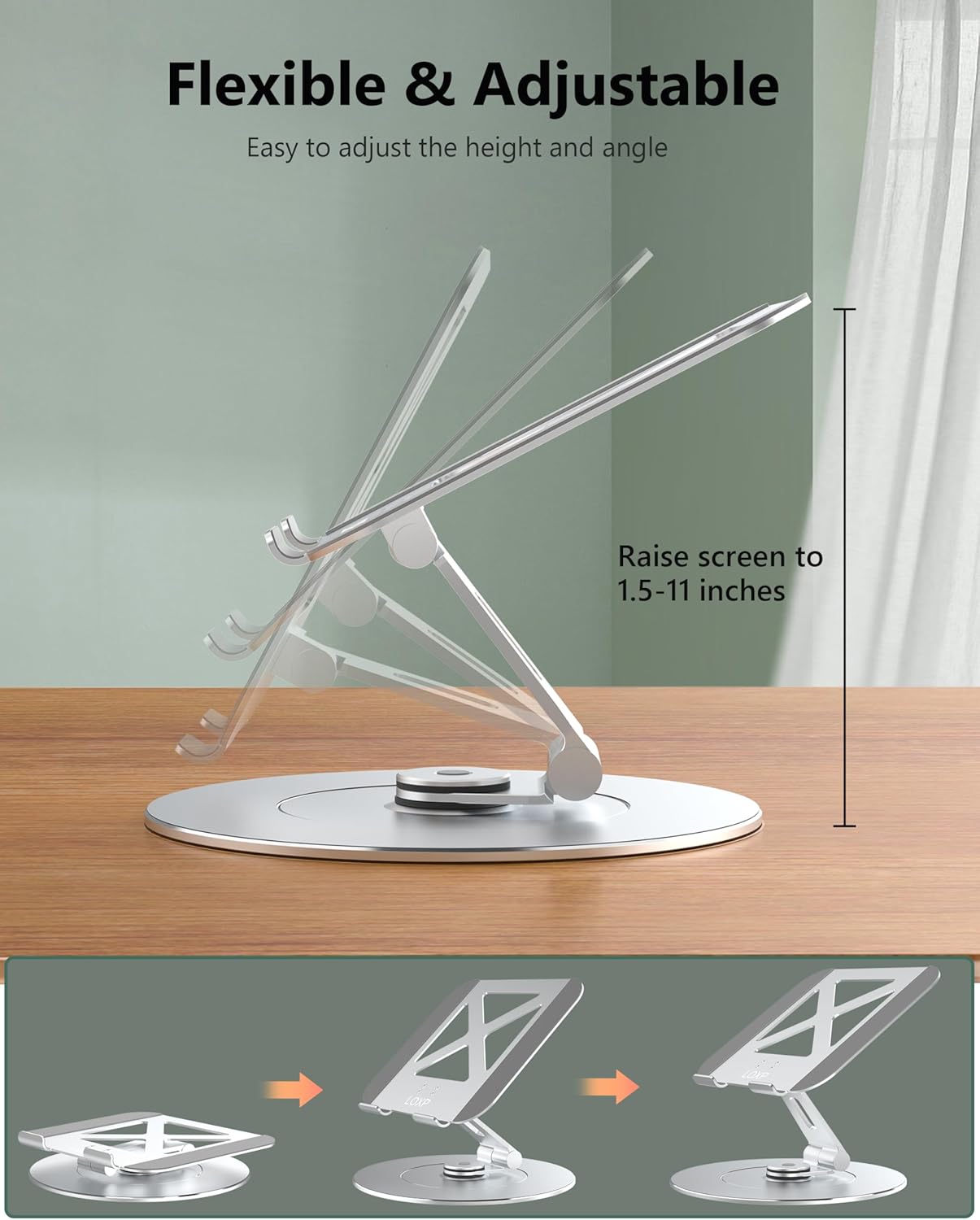 Laptop Stand with Phone Holder, Adjustable Laptop Stand, Aluminum Computer Mount Holder, Ergonomics Laptop Riser for Desk, Lectern Stand Fits MacBook, up to 17.3" All Notebooks Silver