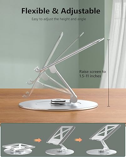 Vista 17 de Soporte ajustable para computadora portátil, elevador plegable de metal, soporte de refrigeración ventilado, soporte ergonómico para computadora