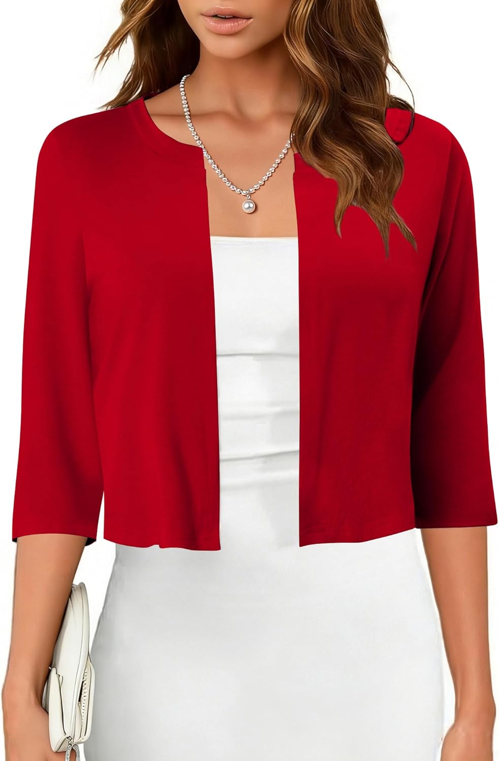 CRAZY GRID Women's Summer Lightweight Cardigan 3/4 Sleeve Shrugs Knit Bolero Open Front Cropped Cardigan for Women S-XXL - Image 2