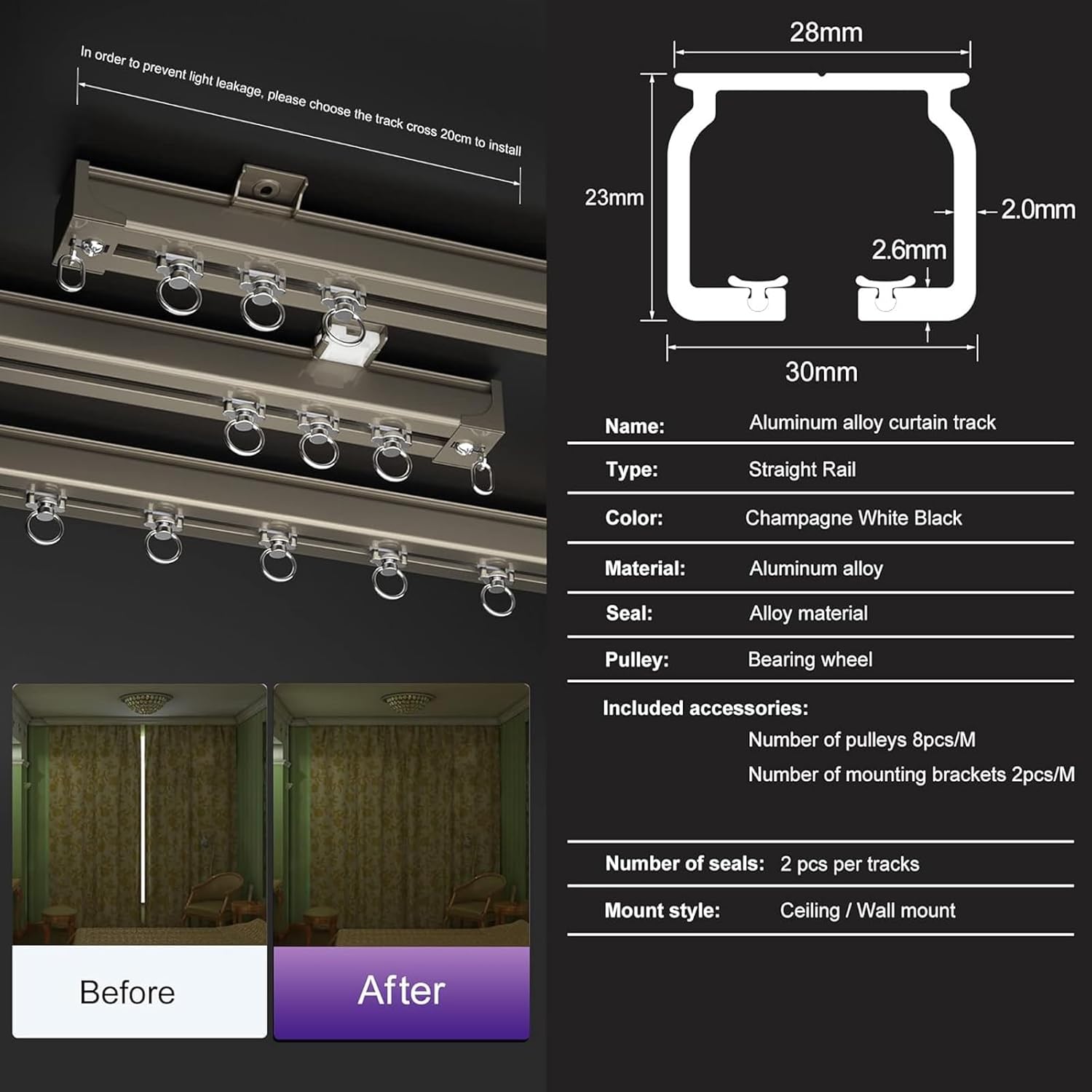 Heavy Duty Curtain Tracks 3m (9.8ft) for Ceiling or Wall Mount - Durable Single Rail for Living Room, Bedroom, Room Divider - Easy Installation, Perfect for Home Décor