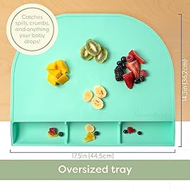 UpwardBaby Rectangular Silicone Toddler Placemat - Food-Catching Suction Table Mat, BPA-Free Baby-Led Weaning Supply, Easy-Clean Washable Mat, Gray