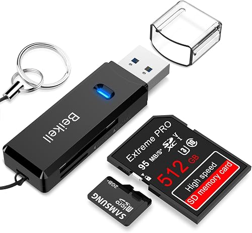 SD Card Reader, Beikell High-Speed USB 3.0 SD/Micro SD Card Reader Memory Card Adapter-Supports SD/Micro SD/TF/SDHC/SDXC/MMC-Compatible with Windows,OS