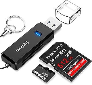 Beikell Lector de Tarjetas USB 3.0 de Memoria SD/Micro SD de Alta Velocidad con Llavero Portátil para TF, SDXC, SDHC, MS, MMC, MSXC, Compatible con Windows y Mac OS