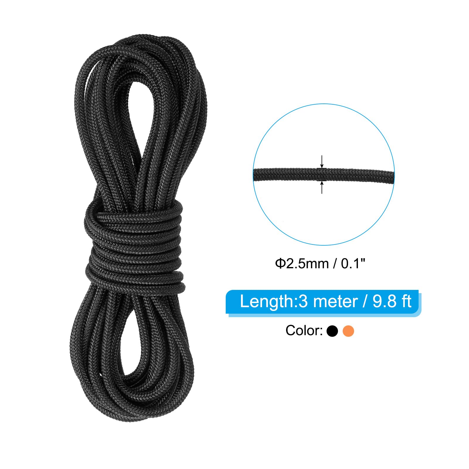 PATIKIL Archery D Loop Rope 10 FT, 3 Pack Bow D Loop String Release Material Nock Wire Nocking Loop Buckle Ring for Compound Bowstring, 1pcs Black 2pcs Orange