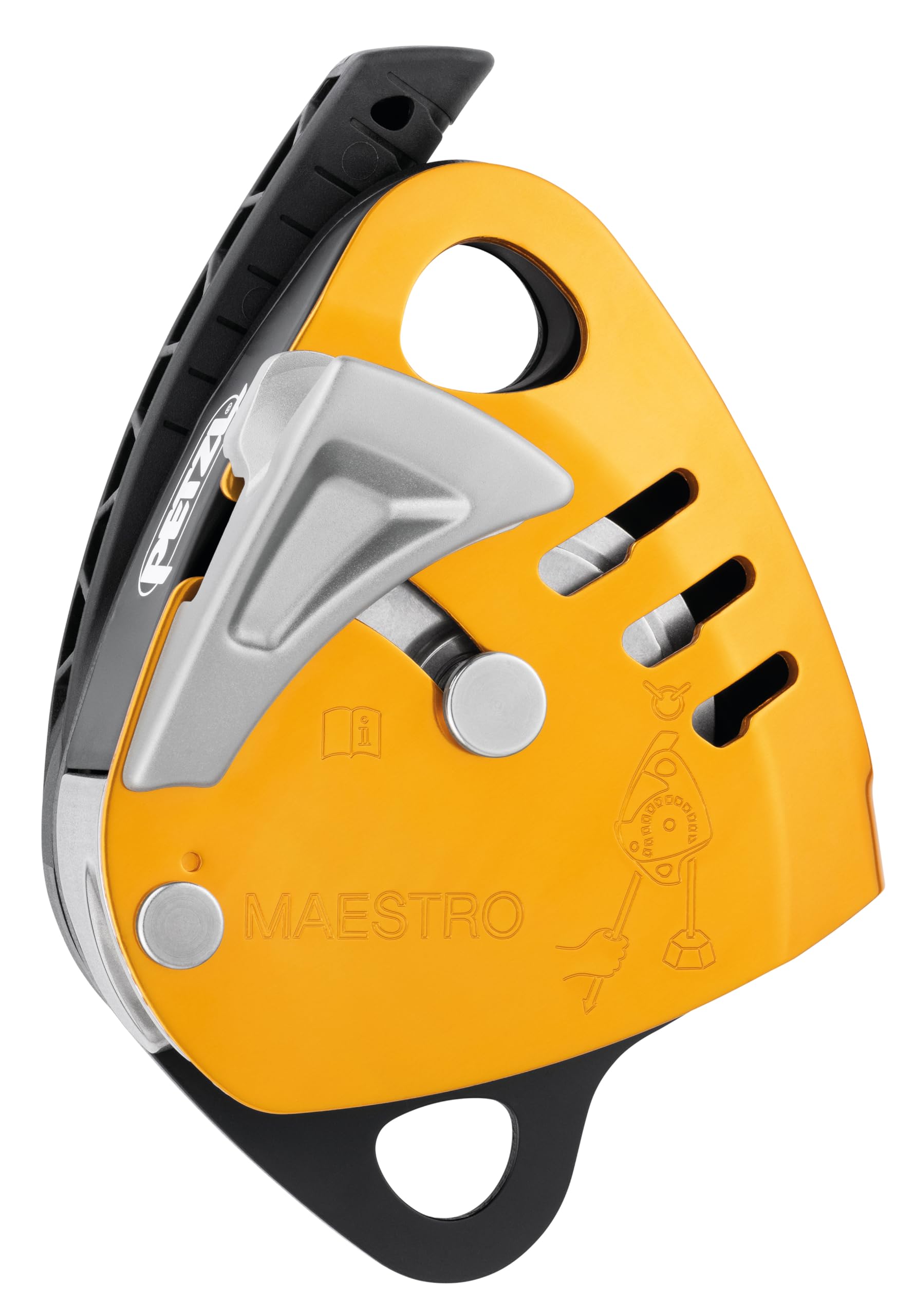 PETZL Maestro S Discensore in Alluminio, Puleggia Progress-Capture Integrata, Giallo, Salvataggio Tecnico, Compatibile con Corde 10.5-11.5mm