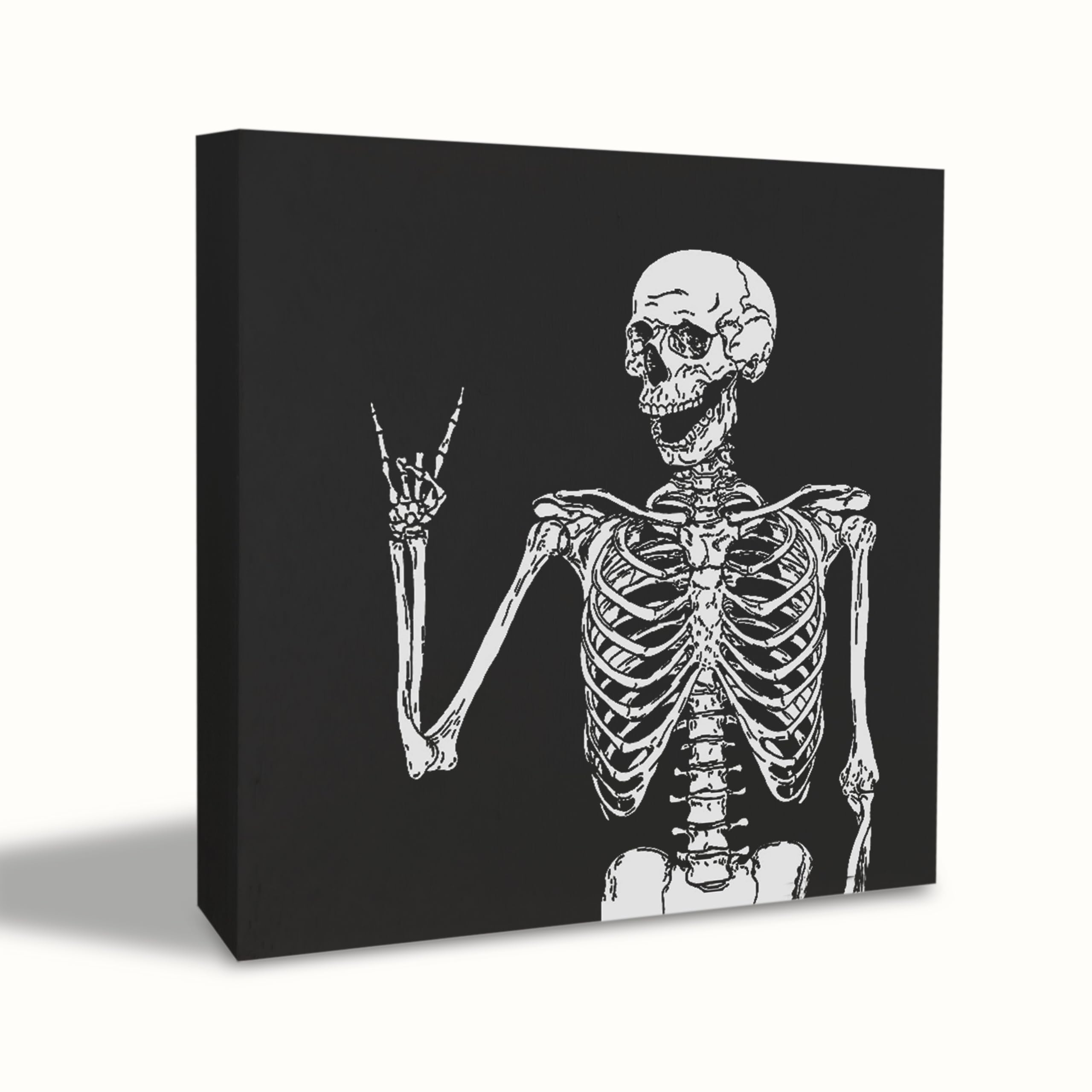 KEUSPI Funny Skull Decor Halloween Desk Decor, Funny Halloween Gothic Skull Skeleton Sign 5x5 inch, Black Gothic Decorative for Bedroom Home