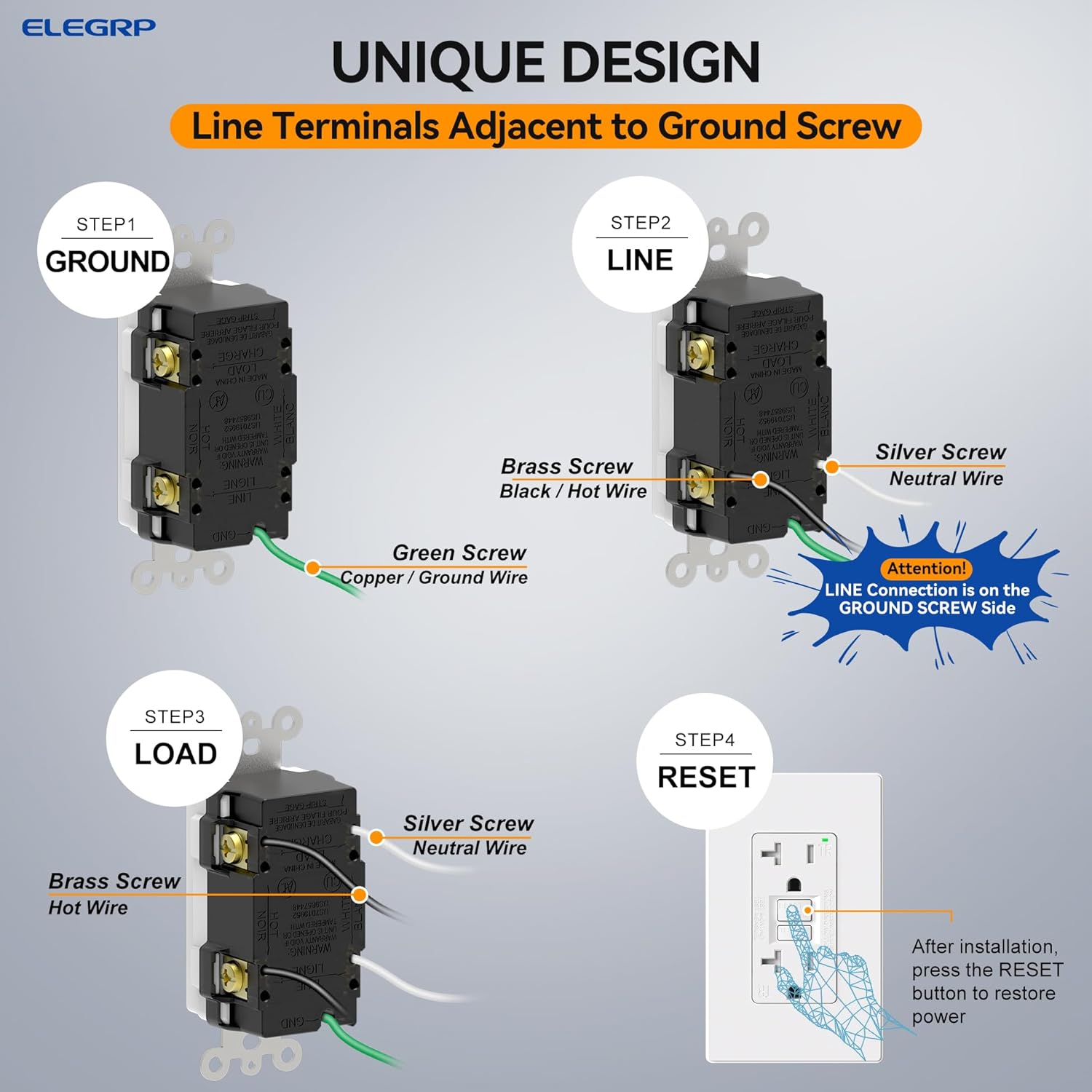 ELEGRP Outdoor GFCI Outlet with Extra-Duty in Use Cover, 20 Amp TRWR Self-Test GFI Receptacle, 1 Gang Weather Resistant in-Use Cover, Lockable, Horizontal/Vertical Mount, UL Listed, 2 Pack, Black