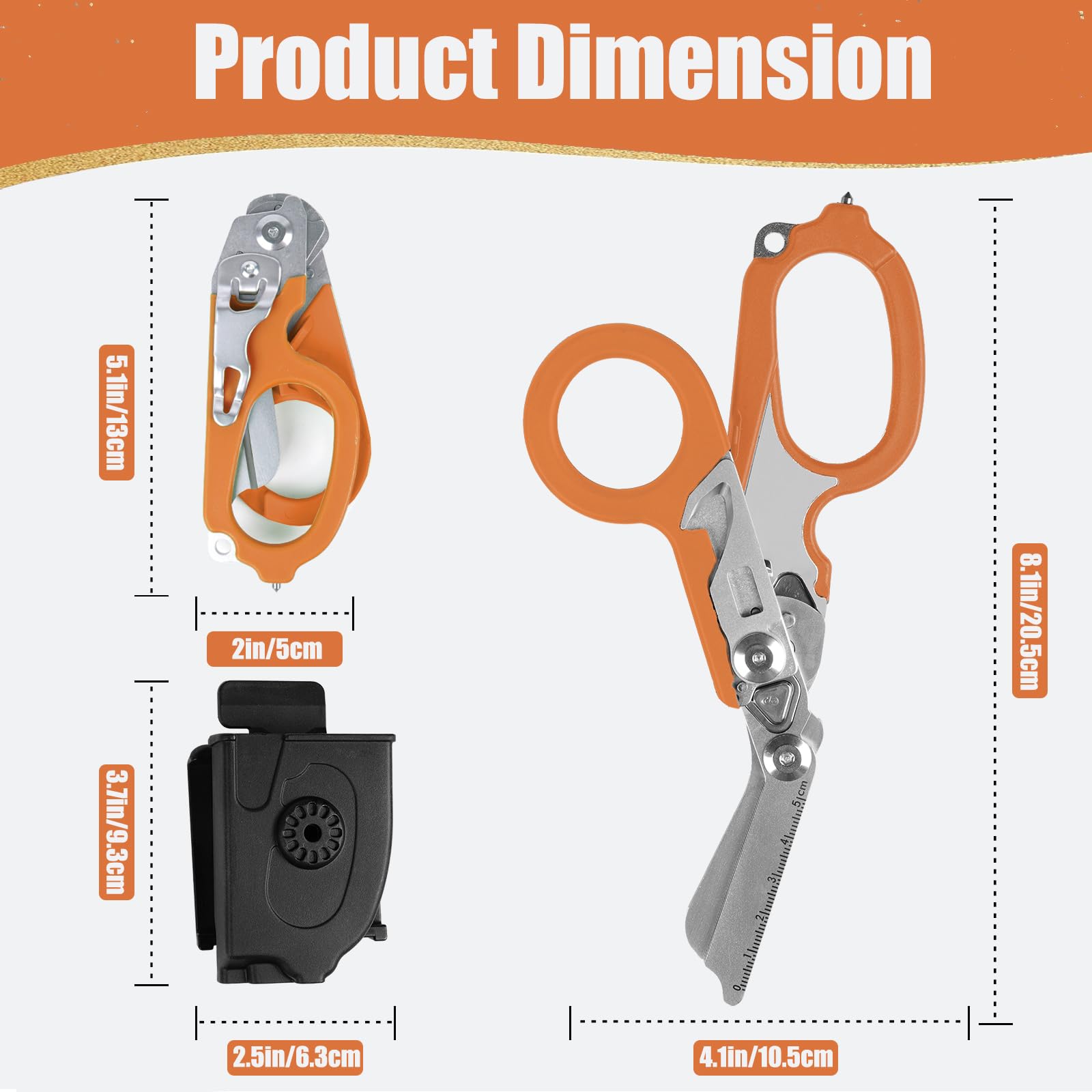 Cesoie Multiuso 6 In 1 Per Emergenze - Con Taglia Cinghie, Rompi Vetro E Chiave Ossigeno - Con Fodera - Foto 12