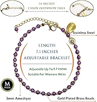 Vista 2 de Morchic - Pulsera ajustable de pulgadas para mujer, con mini cuentas de gemas naturales, serie de dijes de gemas de energía, regalo de cumpleaños