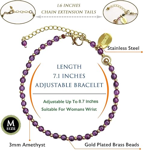 Miniatura 2 de Morchic - Pulsera ajustable de pulgadas para mujer, con mini cuentas de gemas naturales, serie de dijes de gemas de energía, regalo de cumpleaños