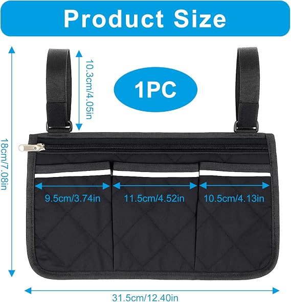 Wheelchair Side Bag Armrest Storage Pouch with Cup Holder and Reflective Straps Adjustable Hook Loop Walker Frame Bags for Most Wheelchairs Walkers Folding Rollators Seniors Mobility Aid Accessory big