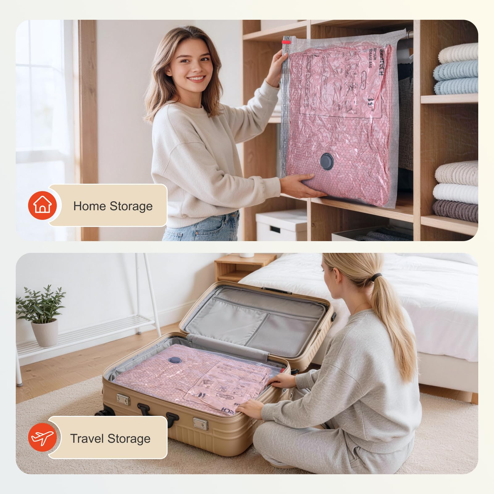 IDEATECH Paquete de 18 bolsas de almacenamiento al vacío de viaje con bomba USB, bolsas de embalaje de compresión de tamaño de mano, bolsas de sellado al vacío reutilizables para ropa, equipaje y