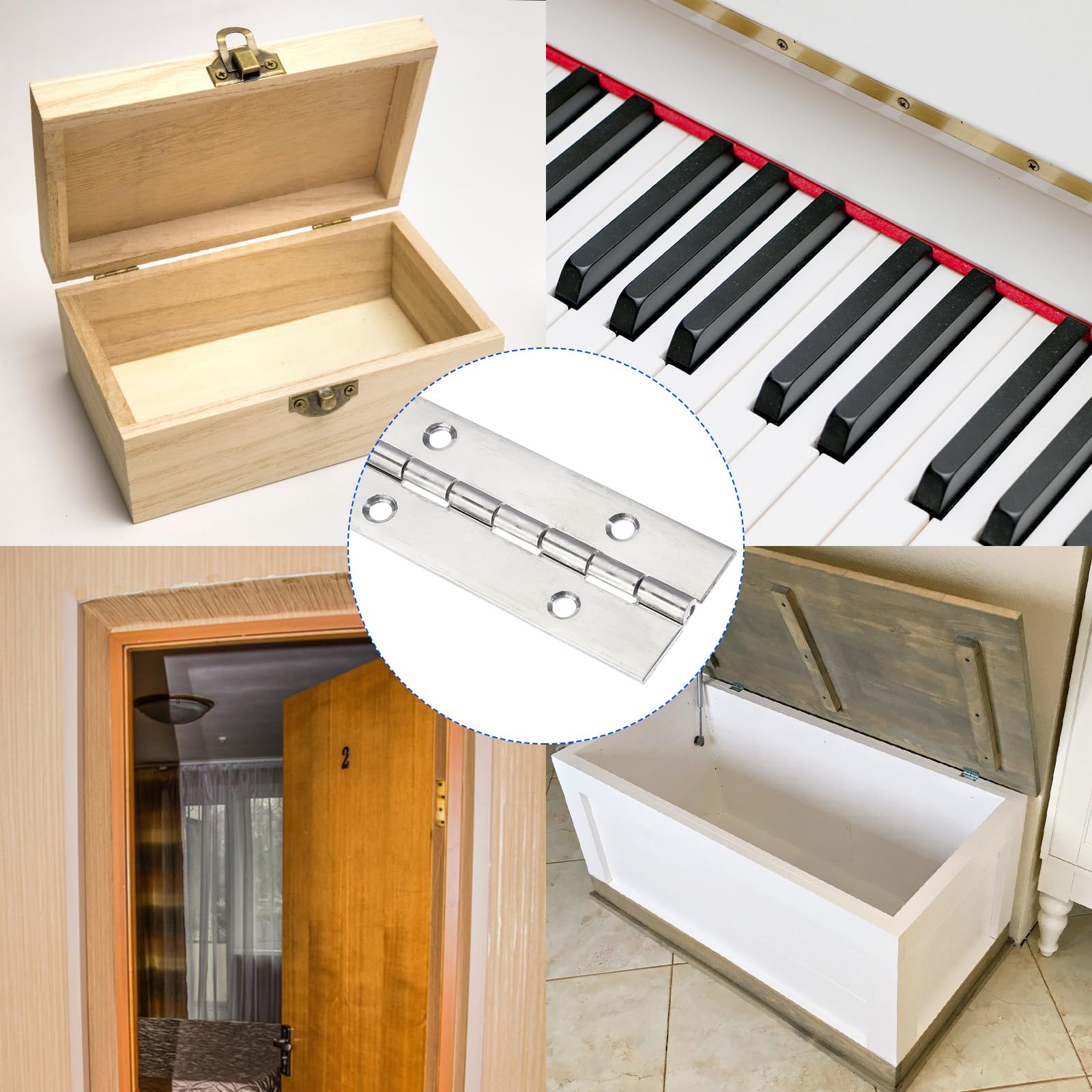 Bisagra de piano de acero inoxidable de 30 x 1.2 pulgadas con agujeros para caja de gabinete de barco, color plateado
