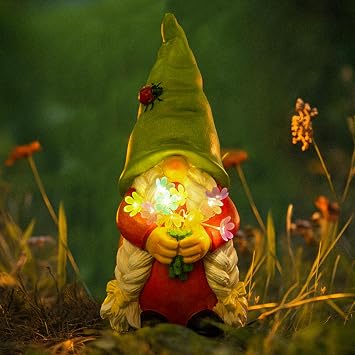 Solar Garden Gnome Lady Statues Outdoor Gnomes with Flowers Lights Fall Porch Patio Lawn Yard Decoration - Ideal Christamas Gardening Birthday Gifts for Woman Mom