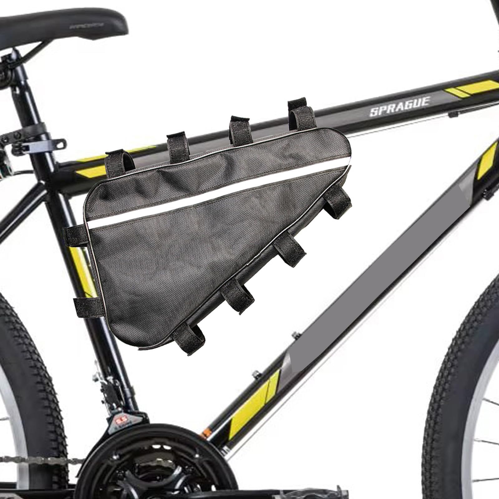 Bicycle Frame Bag, Waterproof Oxford Cloth Triangle Strap-On Reflective Stripe Outdoor Cycling Storage Bag for Li-Lon Case (Large 39 * 36 * 22cm)