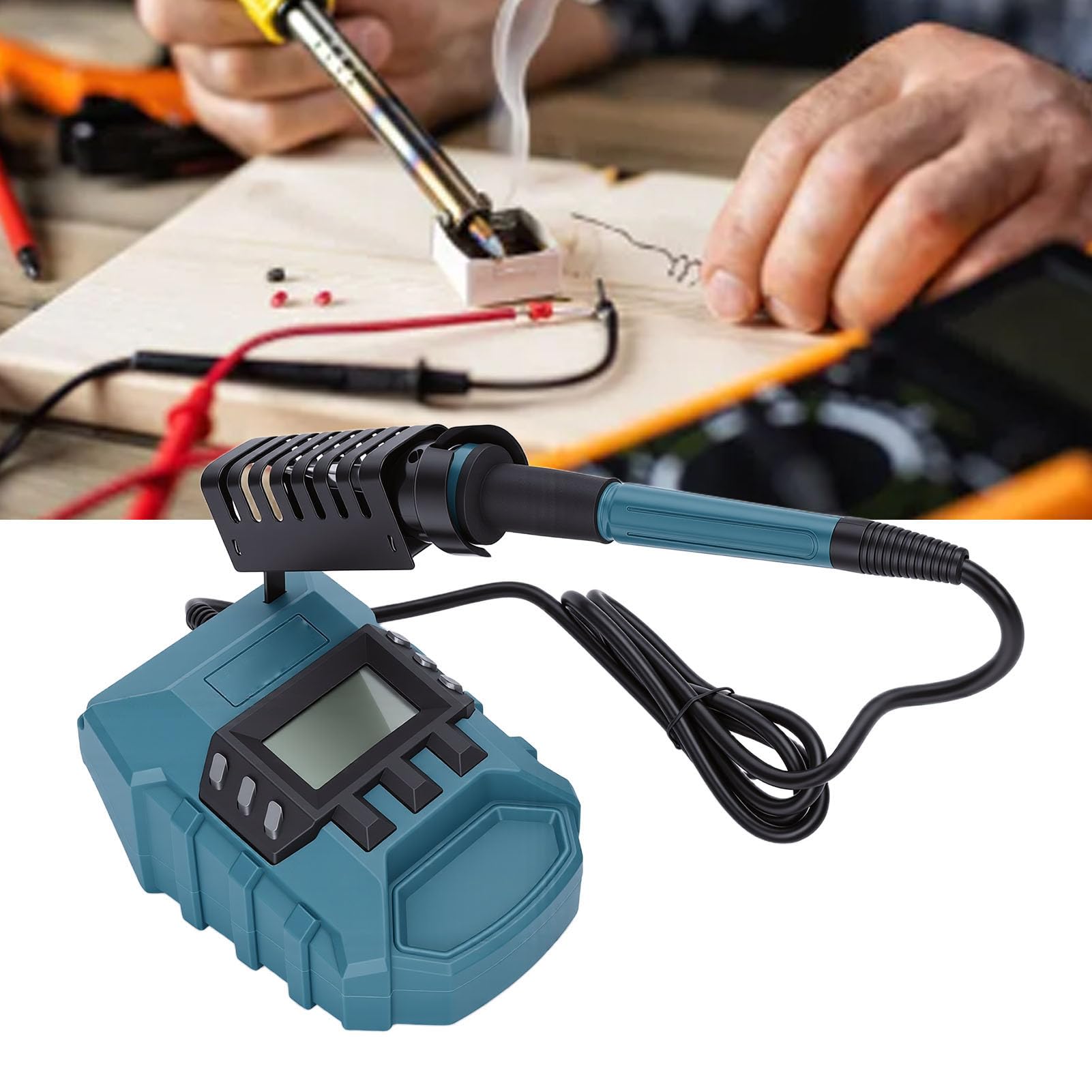 AUNMAS Stacja Lutownicza o Mocy 60 W, Regulowana Temperatura od 200 do 480 ℃ z Wyświetlaczem LCD i Izolowanym Uchwytem, ​​szybkie Nagrzewanie W 5 Sekund, do Lutowania Drutem do Naprawy