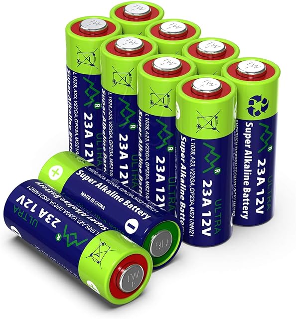 10 Pack A23 23A GP23AE MN21 23GA 12V Alkaline Battery High Capacity 55mAh for Remote controls, alarm, keyless entry, electronics