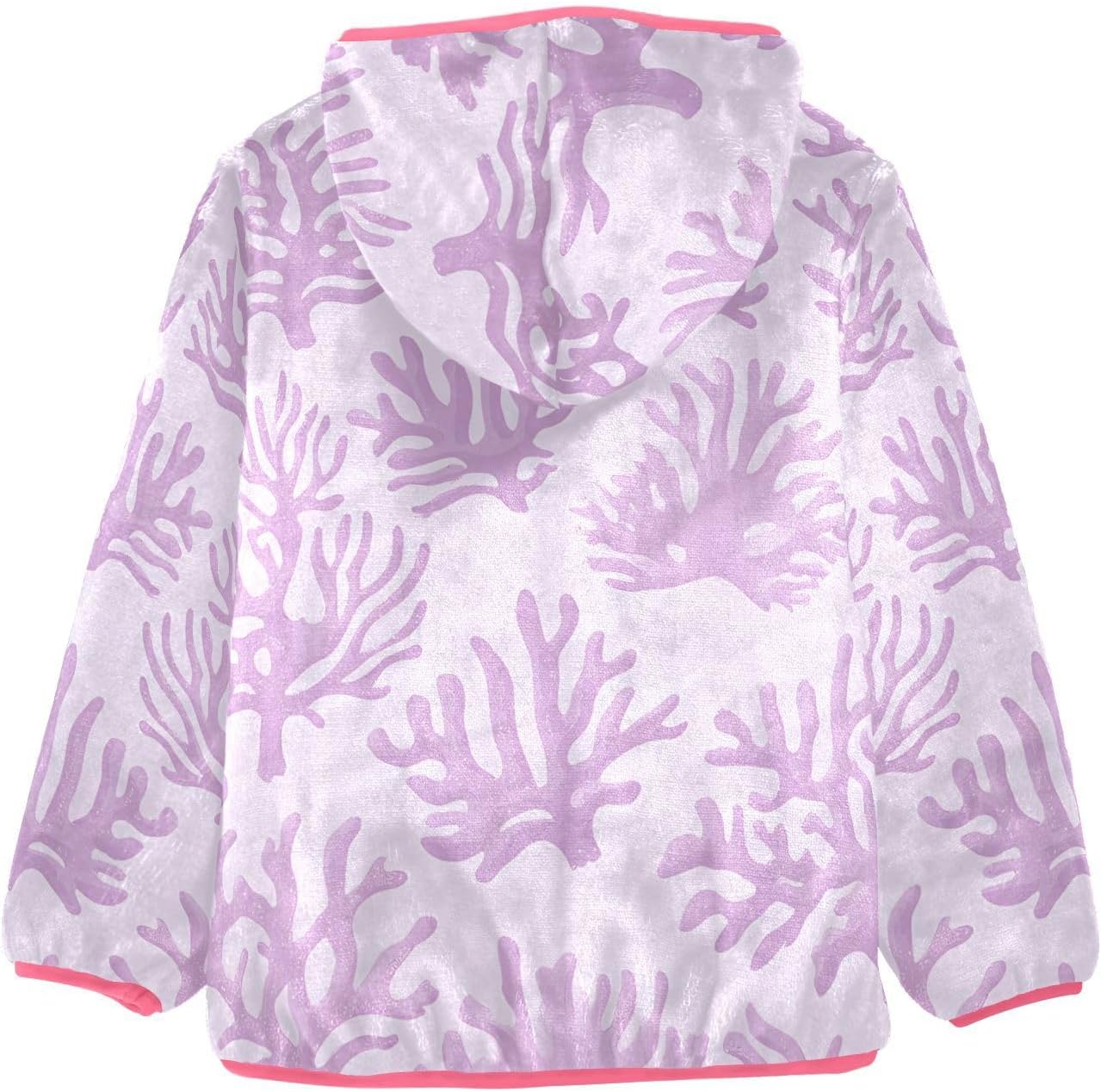 ALAZA Purple Coral Purple Background Pattern Hoodie Jacket for Girls Toddler Fleece Zip Up Coat Plush Jacket for 3 Years
