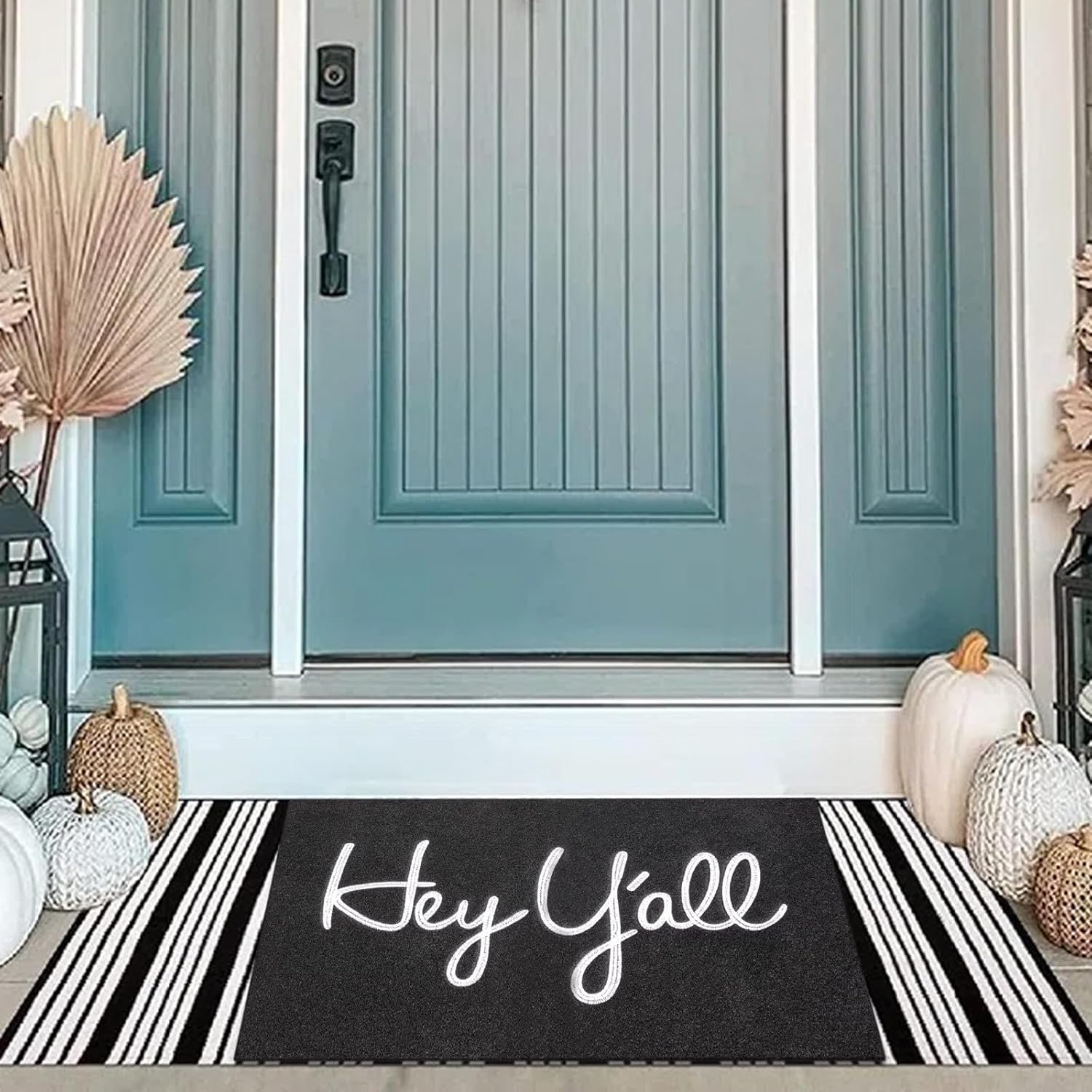 Front Door Welcome Outdoor Mats, Hey Y'all Doormat Rubber Heavy Duty Backing Mats for Home Decor Indoor Farmhouse Funny Kitchen Mats Patio Black 36" x 24"