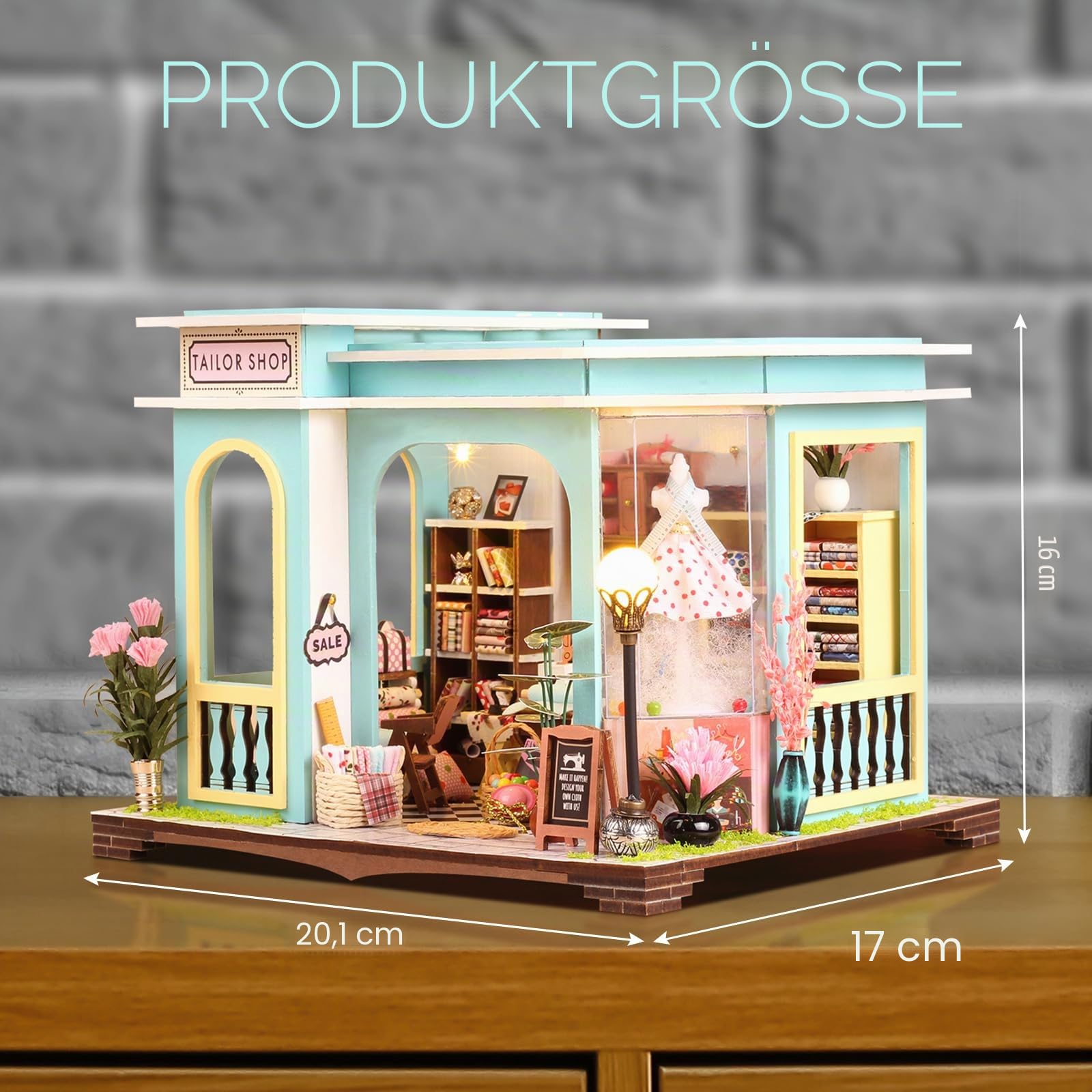 Miniatur Haus, DIY Puppenhaus Modellbausatz, Holzpuzzle für Erwachsene & Jugendliche, Ideales Geburtstags, Laden des Schneiders