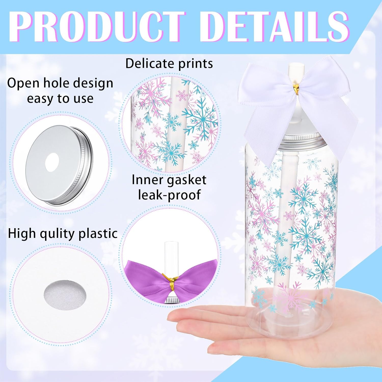 Skylety 24 Pcs Snowflake Birthday Party Favors Blue Purple White Snowflake Plastic Cups Bulk with Lids Straws 13.5 oz Reusable Tumblers for Winter Wonderland Party Gift Favors