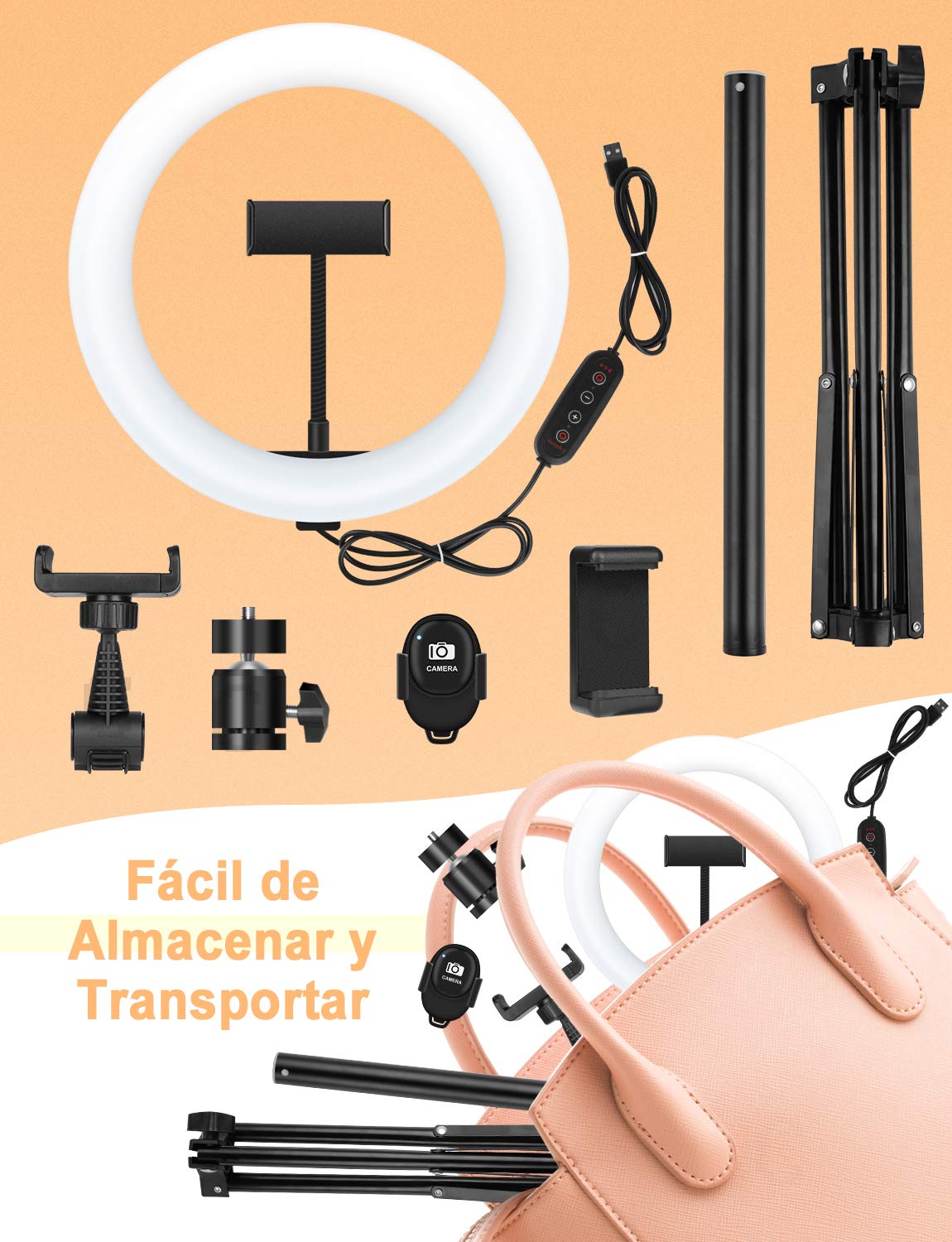 YISSVIC Aro de Luz 10" Anillo de Luz con Trípode Control Remoto 168 LED 3 Modos de Luz y 26 RGB Modos, para Móvil TIK Tok Maquillaje Youtube Vlog Selfie Fotografía ect.
