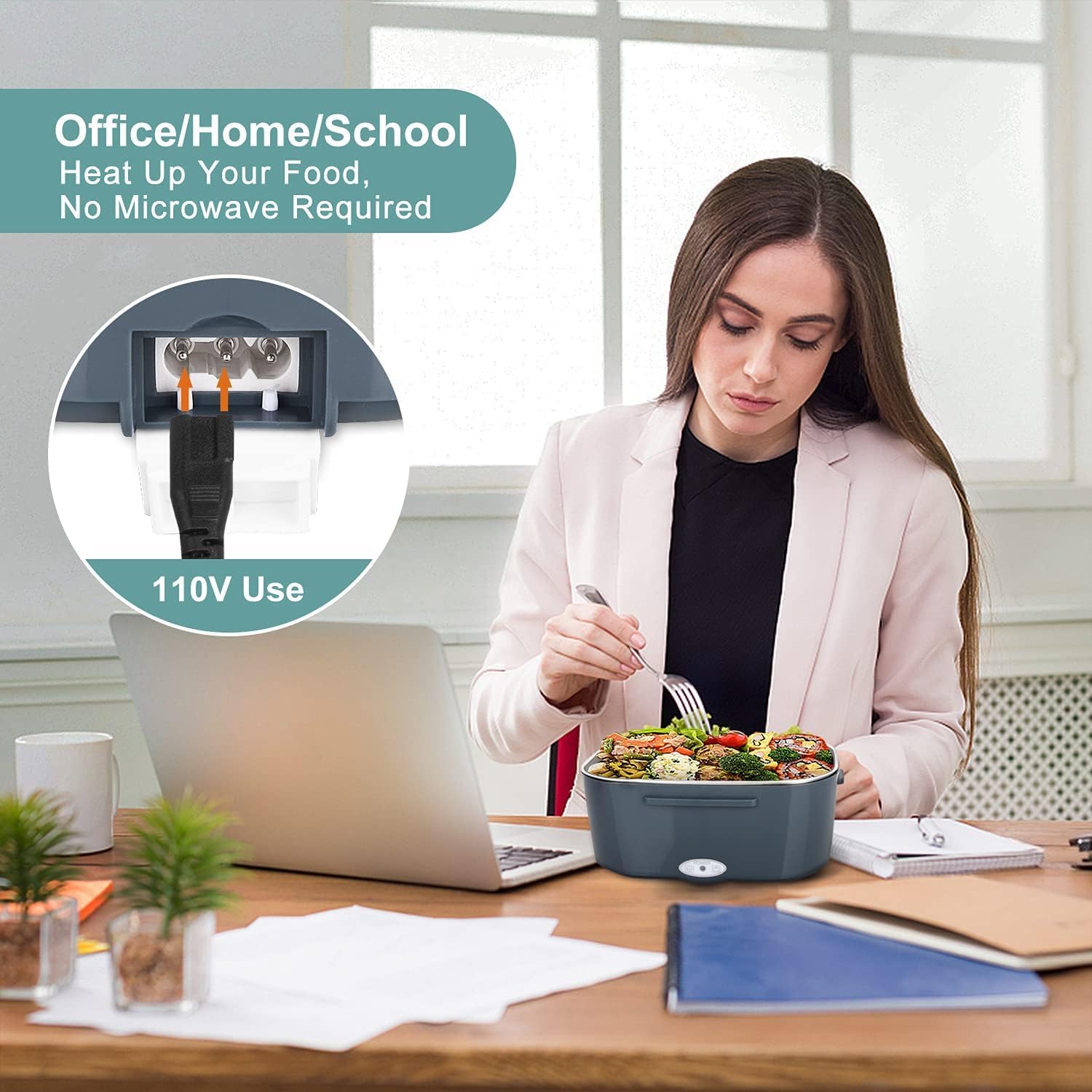 Electric Lunch Box Food Heater, 3 in 1 Ultra Quick Heated Lunch Boxes for Adults, 12V/24V/110V Portable Food Warmer for Car/Truck/Office With Steel Fork Spoon & Insulated Carry Bag